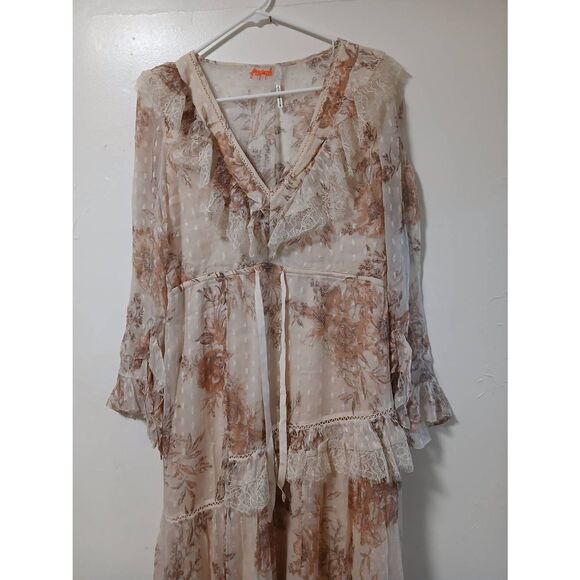 Free People women eliza small dress midi lace fairy beach boho whimsy peach - Picture 2 of 8